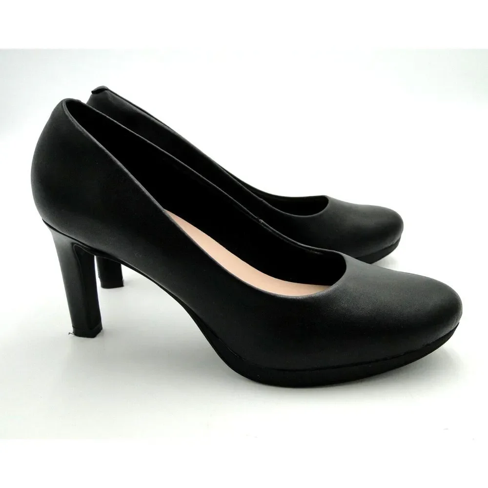 Clarks Adriel Viola Black Leather Platform Dress Shoes Pumps Heels Women's 9.5 M